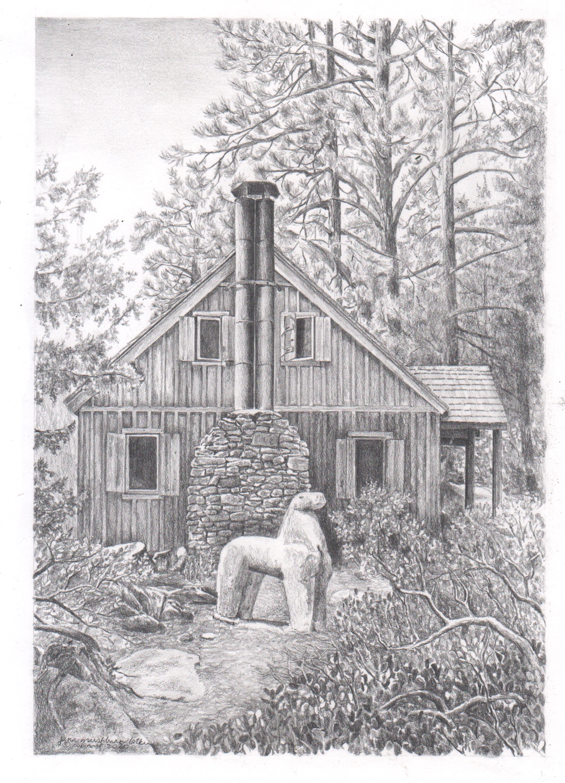 log cabin house drawing