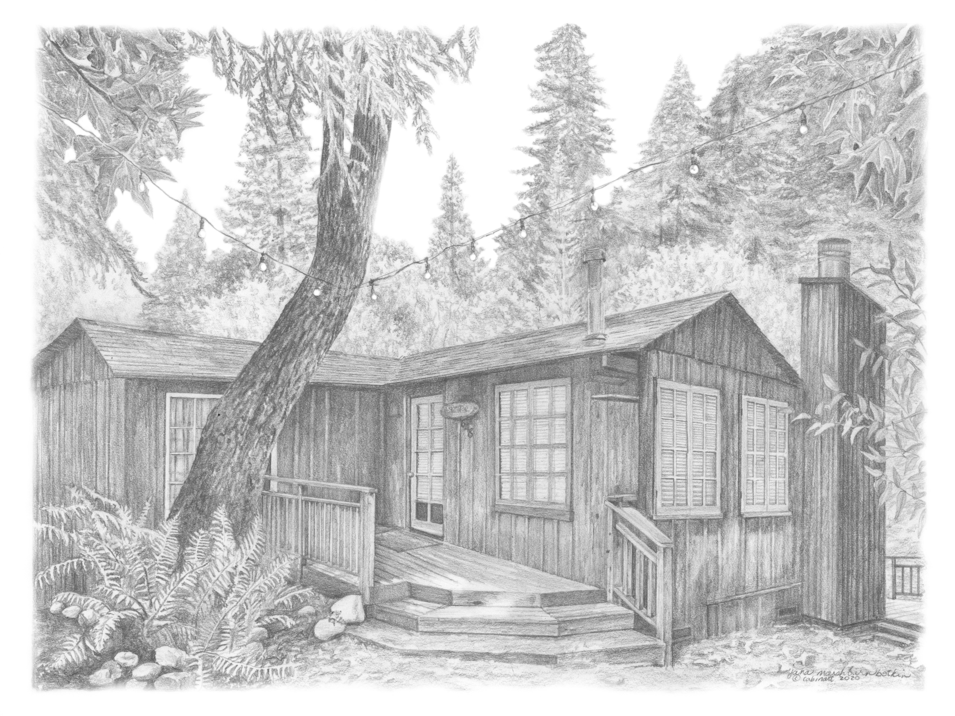 pencil drawing Cabin Art